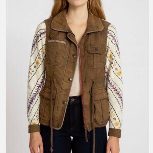 Free People 1970 Follow Your Heart Linen Utility Jacket Aztec Print Sleeve Sz M